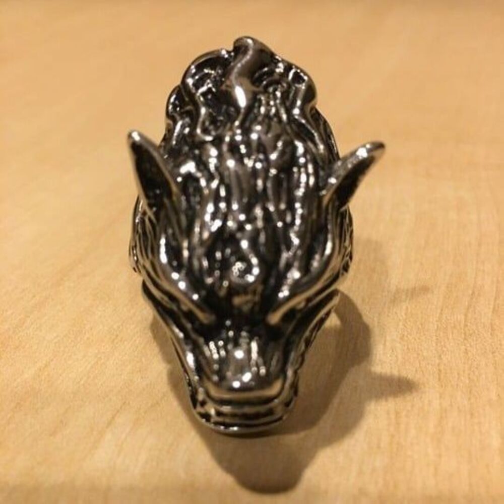 Stainless Steel Wolf Head Ring Snarling Bared Teeth Gothic Biker Punk Grunge